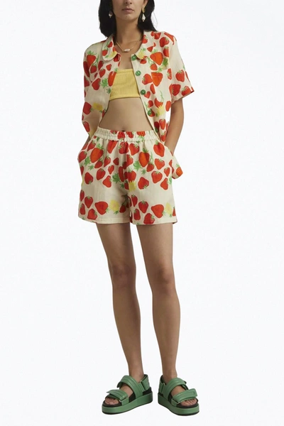 Helmstedt Strawberry-print Linen-blend Shorts In Beige In Multi