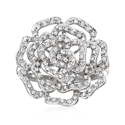 Ross-simons Diamond Openwork Rose Ring In Sterling Silver In White