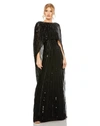 Mac Duggal Embellished Beaded Column Cape Gown In Black