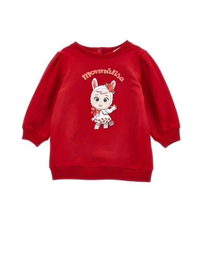 Monnalisa Cry Babies Sweatshirt Dress In Ruby Red