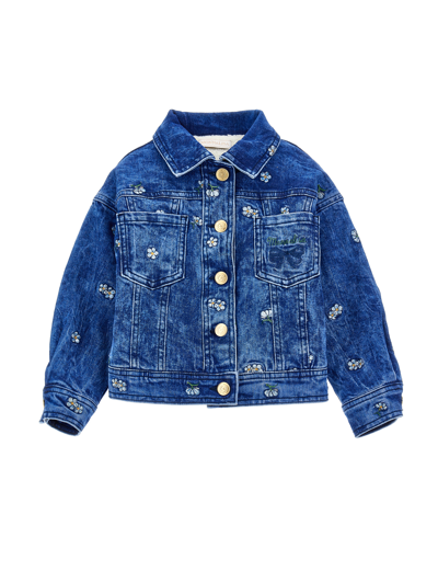 Monnalisa Kids'   Denim Jacket With Plush In Denim Blue + Sky Blue