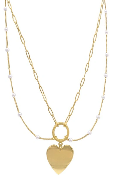 Adornia Imitation Pearl Mixed Chain Heart Pendant Necklace In Gold