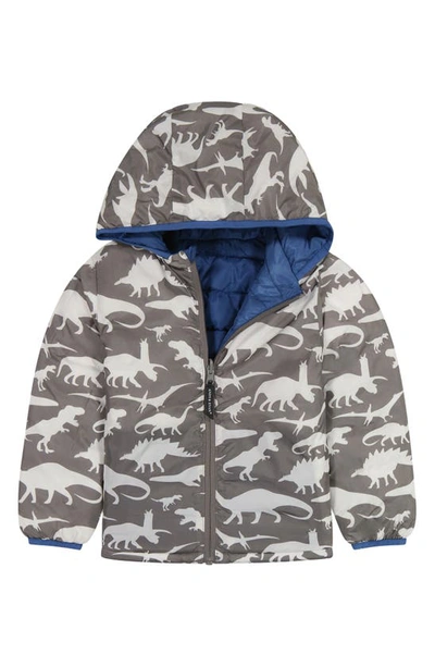 Andy & Evan Babies' Monsters Reversible Puffer Jacket In Blue Dinos