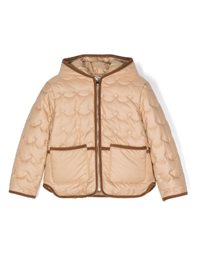 Chloé Kids' Hooded Quilted Jacket In Neutrals