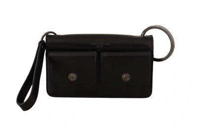 Dolce & Gabbana Black Leather Wristlet Mini Bag Card Bill Wallet
