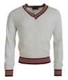 DOLCE & GABBANA DOLCE & GABBANA WHITE RED KNITTED V-NECK PULLOVER MEN'S SWEATER