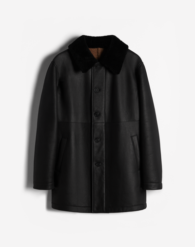 Dunhill Single-breasted Leather Coat In Black