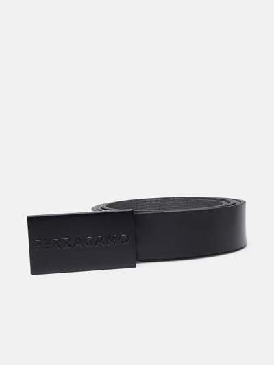 Ferragamo Black Leather Belt In Grey