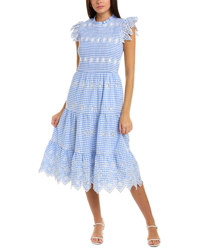 Sail To Sable Flutter Smocked Midi Dress In Blue