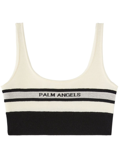 Palm Angels Intarsia-knit Logo Bra Top In Black,butter