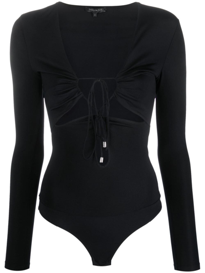Patrizia Pepe Tie-fastening Cut-out Bodysuit In Black