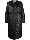 Ganni Diamond-quilted Zip-up Raincoat In Black