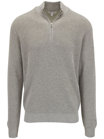 Peter Millar Crown Comfort Interlock Stripe Cotton Blend Quarter Zip Pullover In Grey