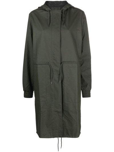 Rains Women's String Hooded Drawstring-waist Parka In Green