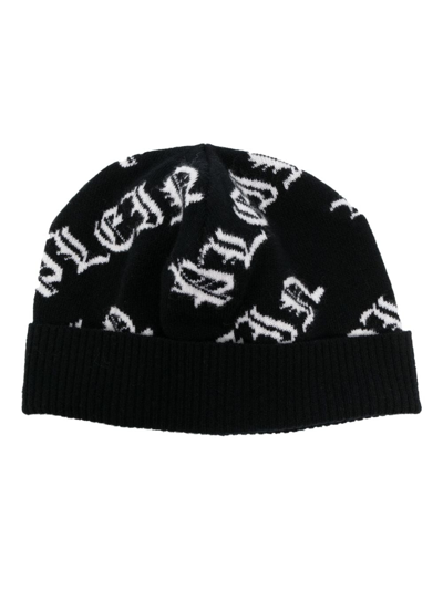 Philipp Plein Gothic Plein Wool Beanie Hat In Black