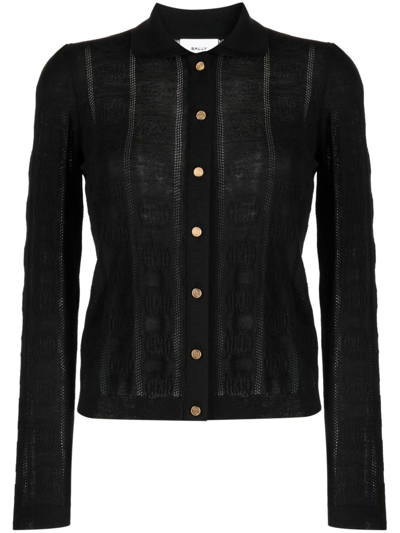 Bally Monogram-jacquard Wool Cardigan In Black