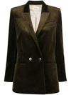 Zadig & Voltaire Double-breasted Velvet Blazer In Kaki