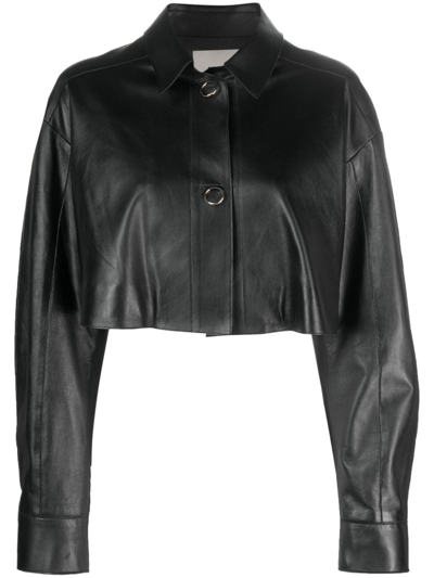 Aeron Shore Cropped Leather Jacket In Black