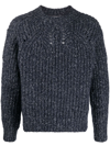 Isabel Marant Navy Blue Ribbed Knit Sweater In Black