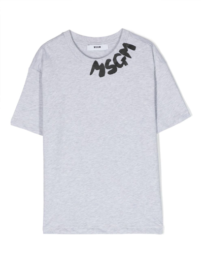 Msgm Kids' Logo-print Cotton T-shirt In Grey