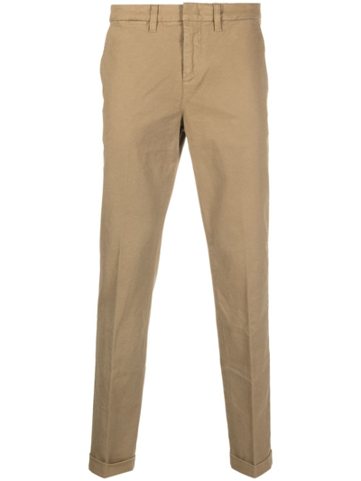 Fay Stretch-cotton Tapered Chino Trousers In Brown