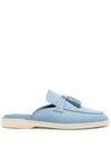 SCAROSSO LUCREZIA TASSEL-DETAIL DENIM SLIPPERS