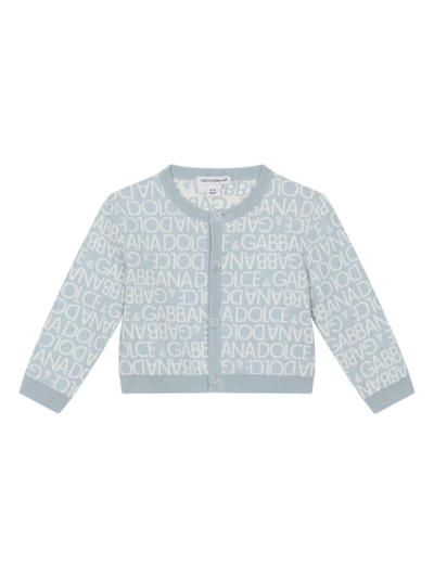 Dolce & Gabbana Babies' Logo-intarsia Round-neck Cardigan In Blue