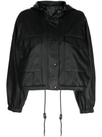 Studio Tomboy Hooded Faux-leather Jacket In Black
