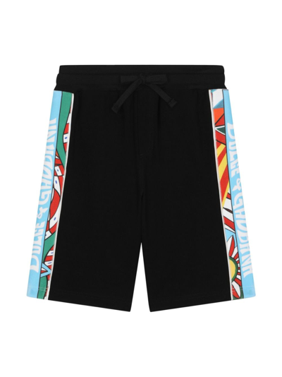 Dolce & Gabbana Kids' Jersey Jogging Shorts With Carretto-print Bands In Black