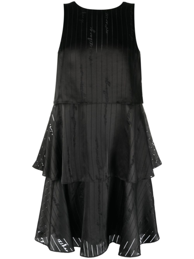 Armani Exchange Satin-finish Devoré-effect Sleeveless Dress In Black