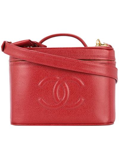Pre-owned Chanel Short Cosmetic Logo Tote In Red