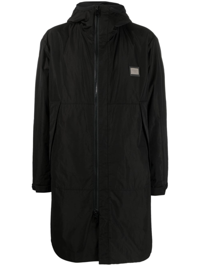 Dolce & Gabbana Logo-plaque Hooded Coat In Nero