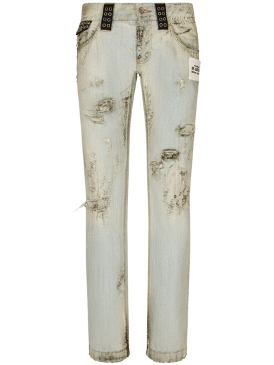 Dolce & Gabbana Slim-fit-jeans Im Distressed-look In Blue