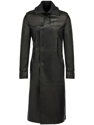 Ferragamo Belted Leather Trench Coat In Black
