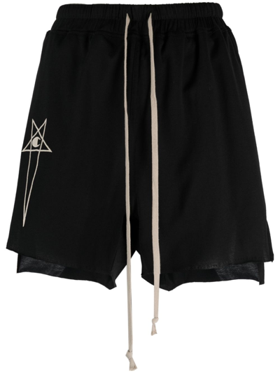 Rick Owens X Champion Logo-embroidered Drawstring-waist Shorts In Black