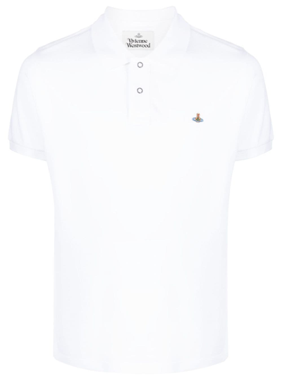 Vivienne Westwood Orb-embroidered Organic Cotton Polo Shirt In Weiss