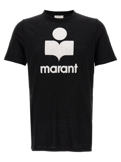 Marant 'karman' Logo Linen T-shirt In Black