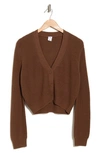 Melrose And Market Button-up Cropped Knit Cardigan In Brown Pinecone