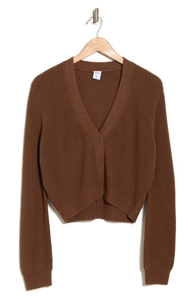 Melrose And Market Button-up Cropped Knit Cardigan In Brown Pinecone