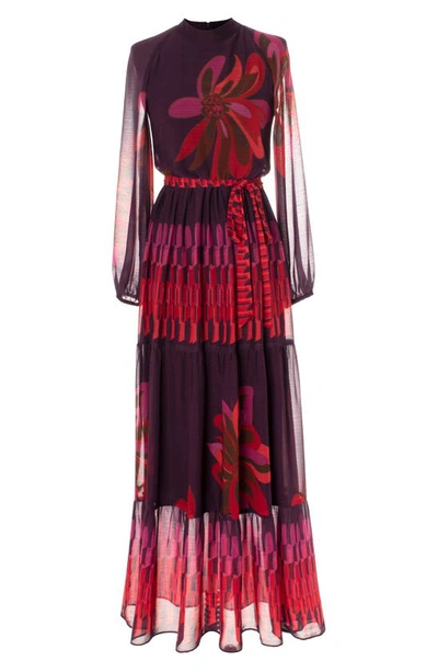 Gabby Skye Floral Long Sleeve Chiffon Maxi Dress In Eggplant Multi |  ModeSens