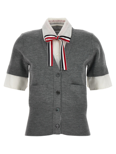 Thom Browne Shirt-insert Cardigan In Gray