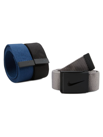 Nike Men's 3-pack Box Frame Buckle Webbing Belts In Black Grey