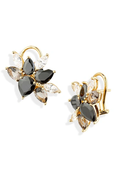 Judith Leiber Large Cubic Zirconia Cluster Earrings In Gold Black Clr Ombre