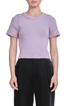 Endless Rose Women's Chain Trim Knit Short Sleeve Top In Lilac