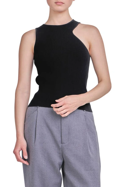 Endless Rose Asymmetric Cutout Rib Knit Tank Top In Black