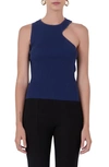 Endless Rose Asymmetric Cutout Rib Knit Tank Top In Navy