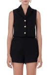 Endless Rose Women's Tweed Collared Vest Top In Black