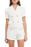 Endless Rose Short-sleeve Double-breasted Tweed Blazer Jacket In White
