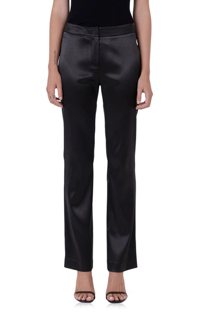 Endless Rose Mid Rise Flared Satin Trousers In Black