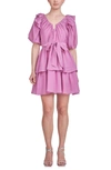 ENDLESS ROSE RUFFLE TIE WAIST PUFF SLEEVE TIERED MINIDRESS